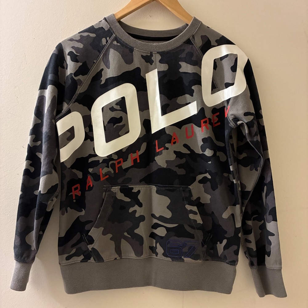 Polo Ralph Lauren Kids Size‎ M 10-12 Grey Camouflage Performance Logo Sweatshirt